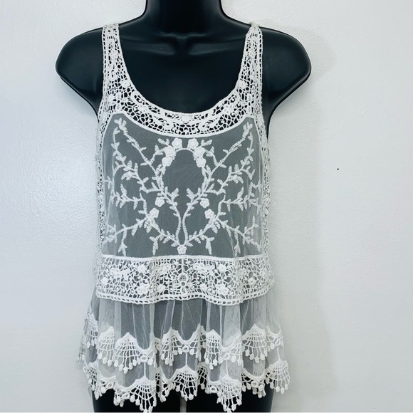 Express White Mesh Crochet Tank Top Woman XS  Sheer Cottagecore Feminine Y2K‎ - Picture 1 of 10
